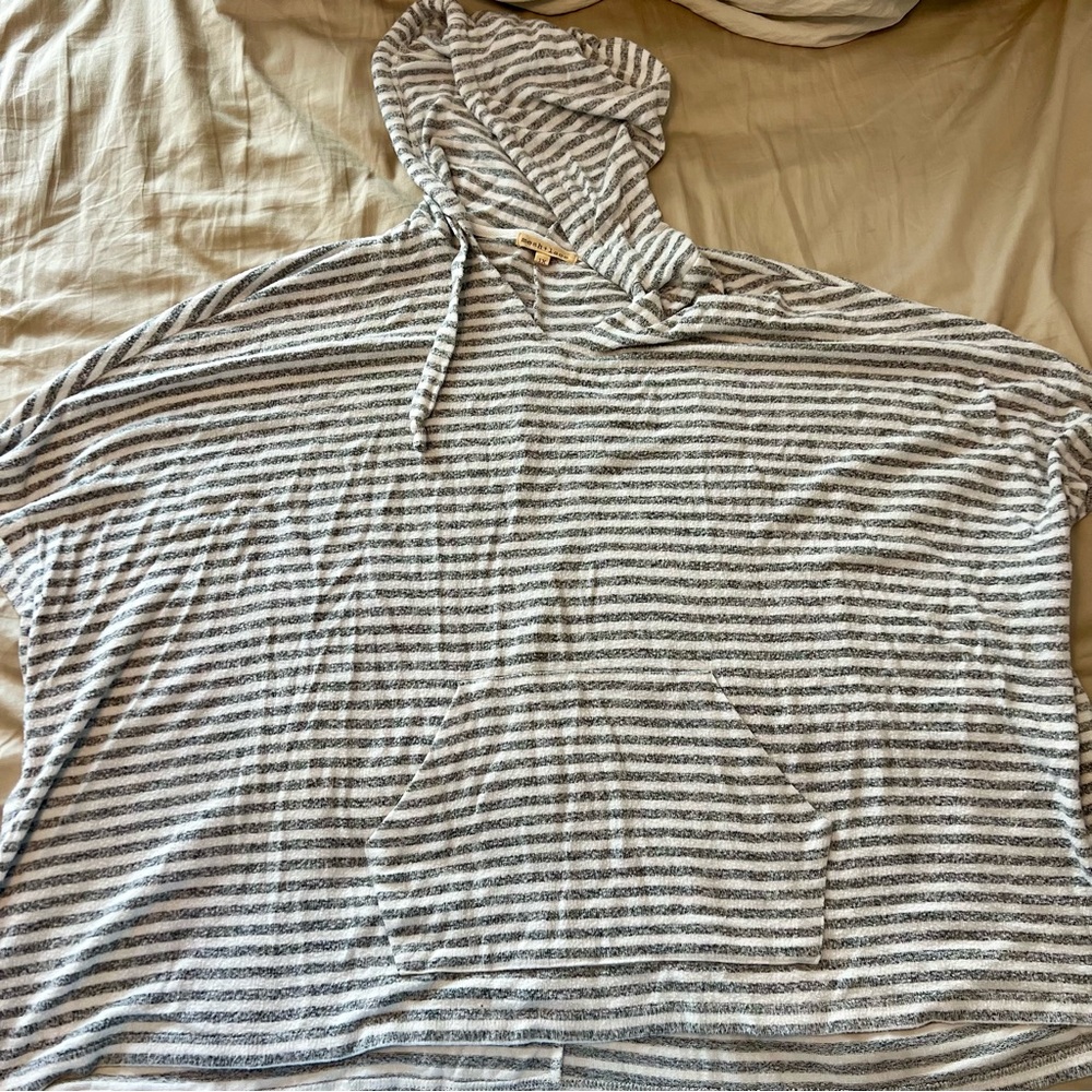 Striped Gray and White Hooded Poncho